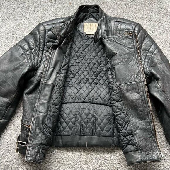 VINTAGE BERMAN'S BLACK LEATHER MOTORCYCLE JACKET Men Sz 38 Preowned - Picture 6 of 12